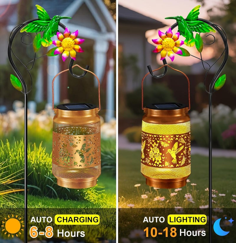 ostritec Christmas Gifts Hummingbird Solar Lanterns Outdoor Waterproof, Hanging Solar Lights Garden Lanterns with Shepherd Hook, Metal Garden Decor for Yard, Patio, Lawn, Landscape, Gifts for Women Mom - Image 3